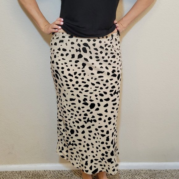 Maxi Skirt Juniors Medium Animal Print Cheetah Beige Black Long Elastic Waist - Picture 1 of 7